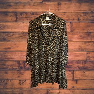 2X Cupio Button Front Cheetah Print Long Sleeve Dress